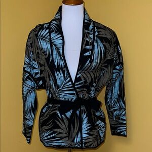 Blue and Brown Leaf Print Blazer